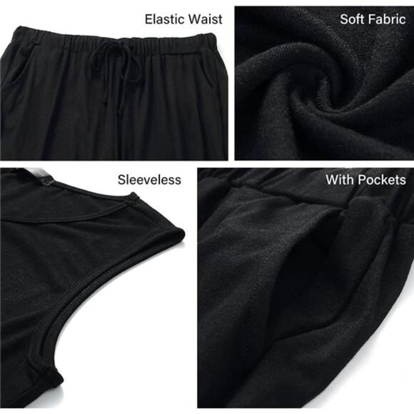 Womens 2 Piece Sleeveless Cutout Jumpsuit Tank Top With Long Pants - Picture 6 of 7